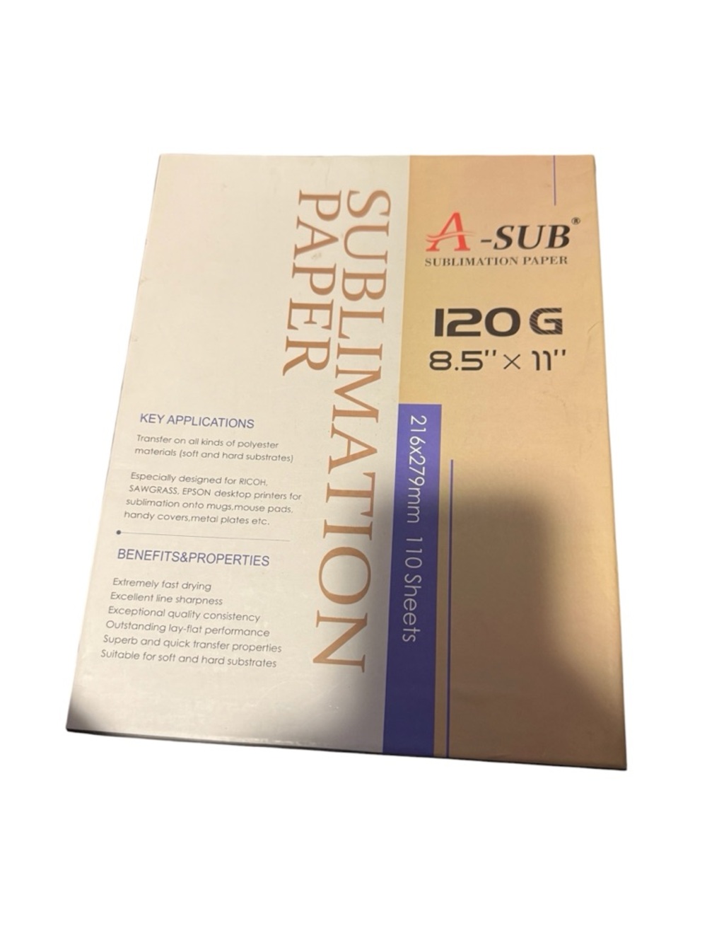 A-SUB Sublimation Paper 120G 8.5x11 - 51 sheets